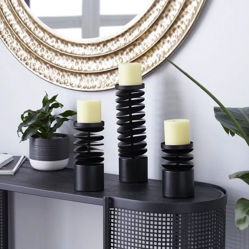 

3 Candle Black Metal Candle Holder, Set of 3