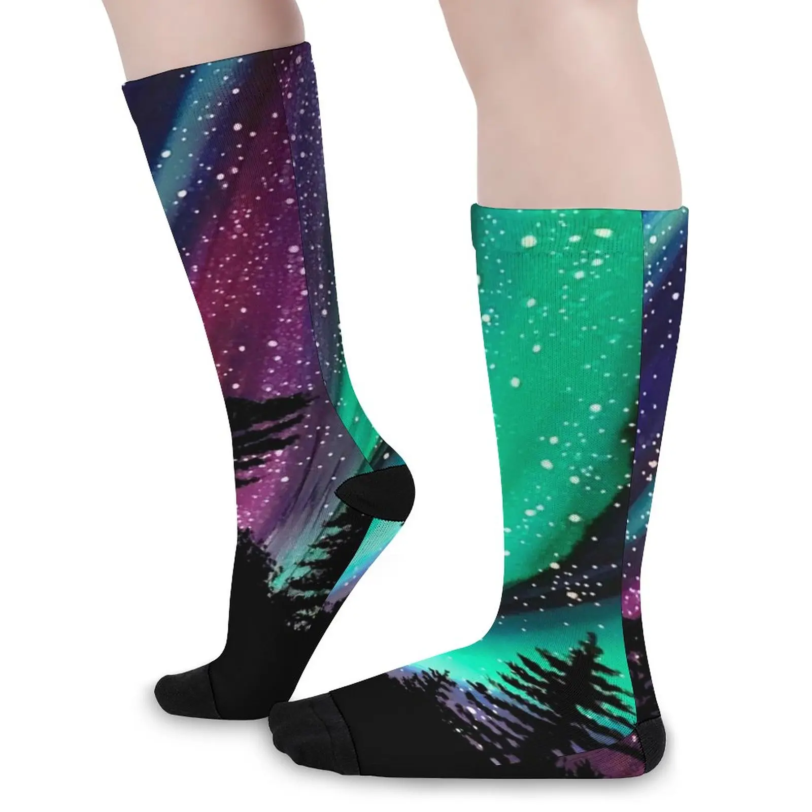 

Зимние чулки ночного неба с принтом северных огней, носки в стиле Харадзюку, Осенние нескользящие носки, мягкие дышащие носки унисекс для скейтборда