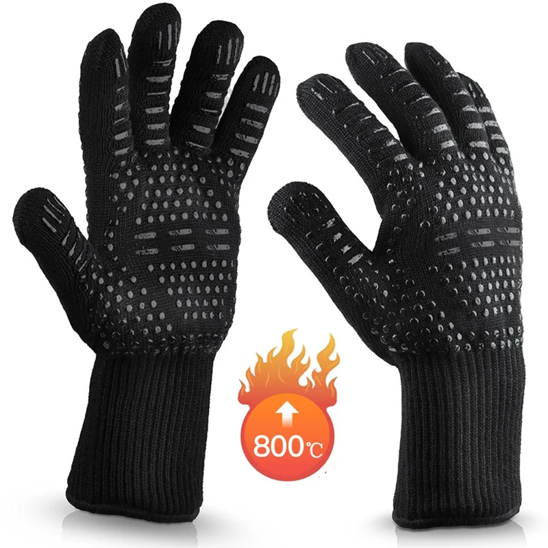 BBQ Gloves High Temperature Resistance Oven Mitts Fireproof Barbecue Heat Insulation Microwave Oven Mitts Gloves 800 Degrees