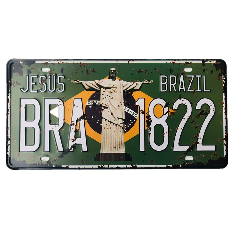 

Vintage JESUS BRAZIL BRA 1822 Car License Plate Garage Plaque Metal Tin Signs Garage Painting Plaque Sticker 15x30cm