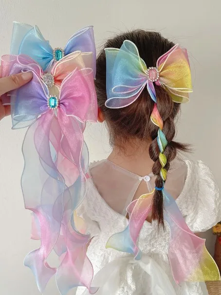 Новинка Детские аксессуары для волос девочек Радужная пряжа принцессы с
