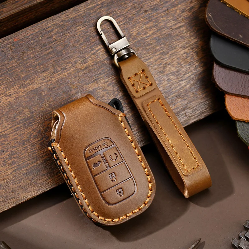 

Luxury Leather Car Key Case Cover Fob Protector Keychain Accessories for Honda Civic Accord Pilot EX Odyssey Keyring Holder Bag