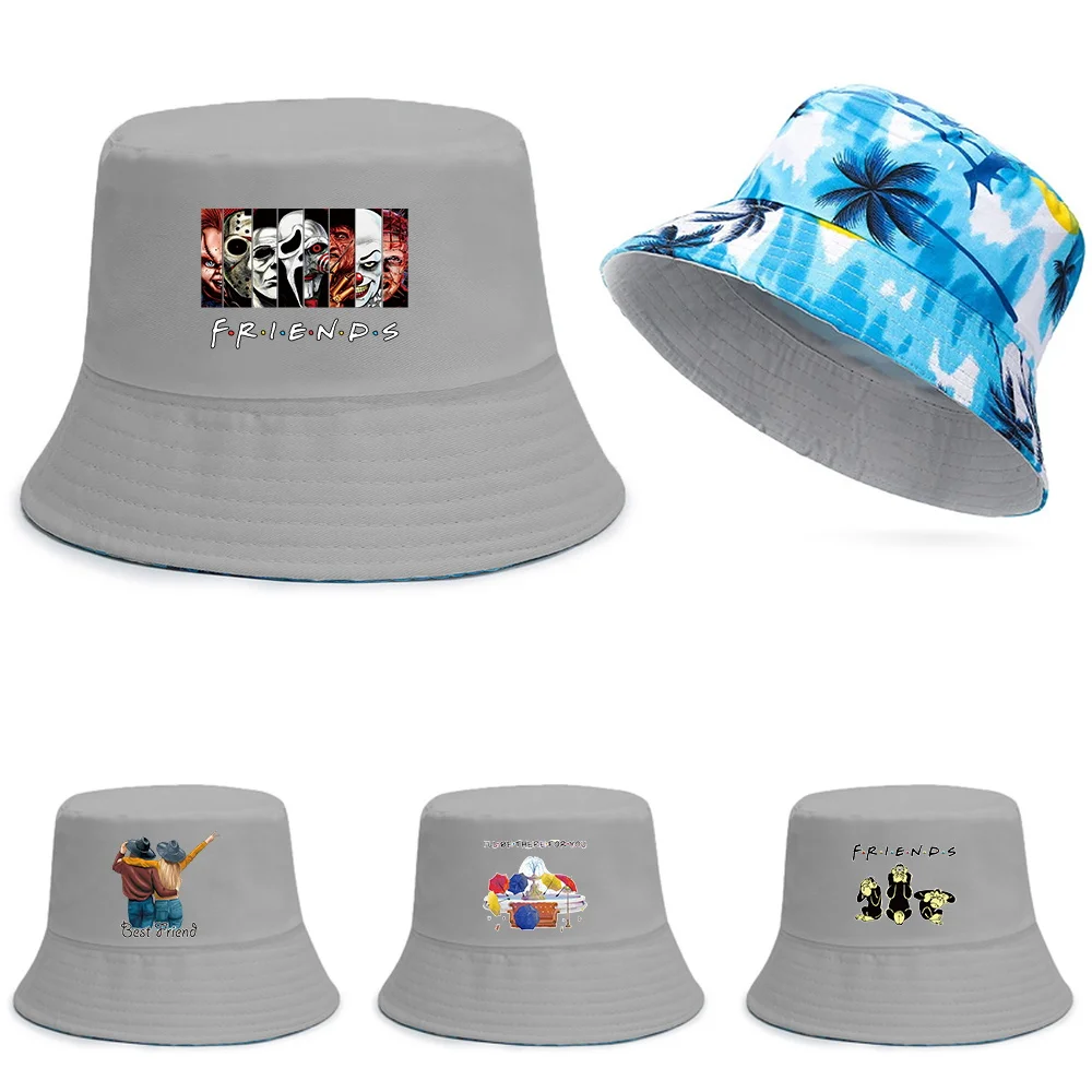 

Unisex Bucket Hat Double-Side Outdoor Fishing Cap Women Men Visors Sun Sunscreen Hats Friends Series Fisherman Double Wear Caps