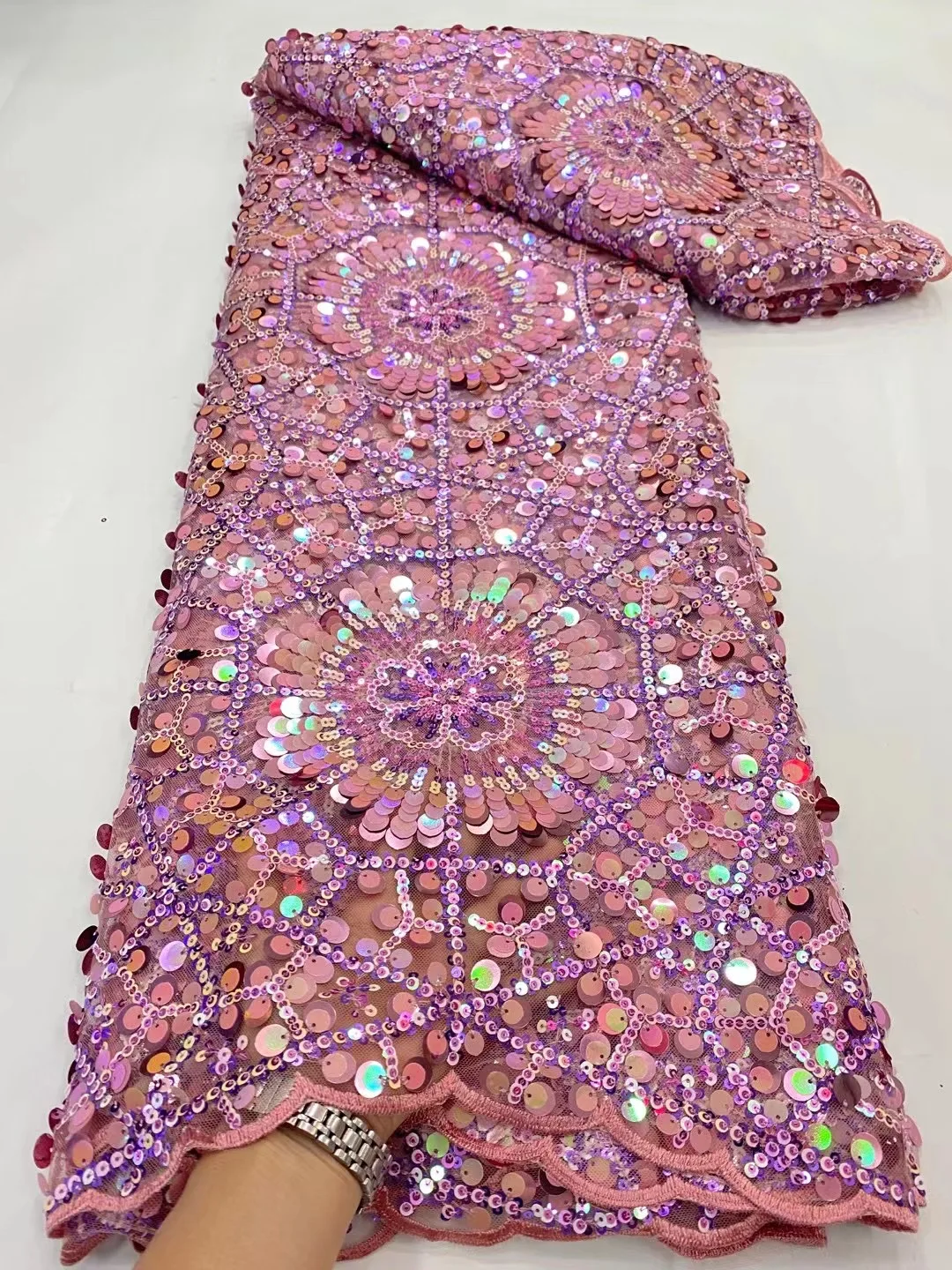 

Luxury African Sequins Onion Pink Lace Fabric 2023 High Quality Groom Nigerian Wedding Bridal Embroidery French Tulle Lace DP301