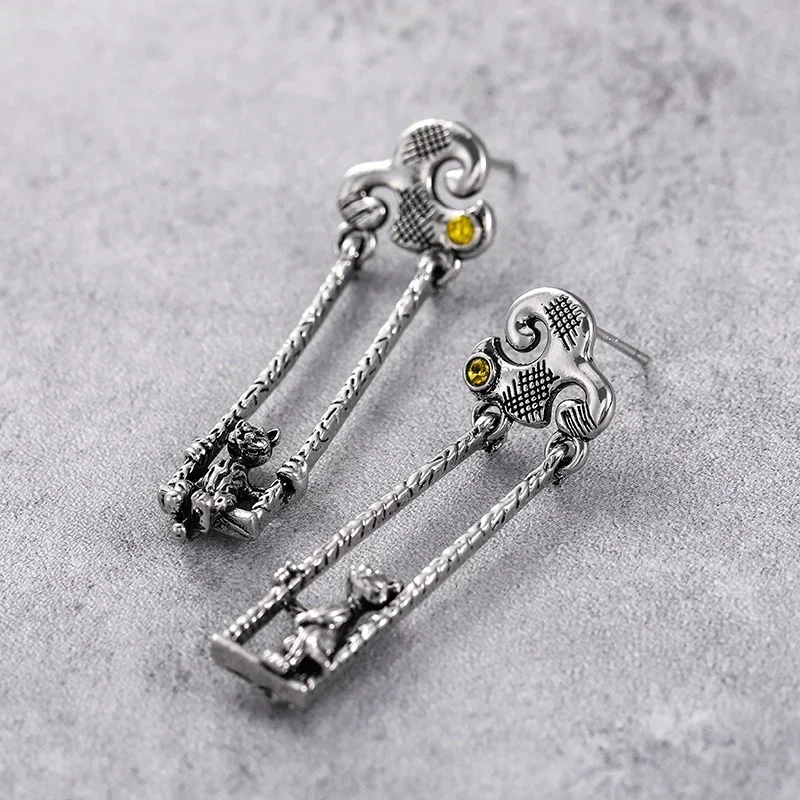 Креативные квадратные геометрические Подвесные серьги в виде кота для женщин