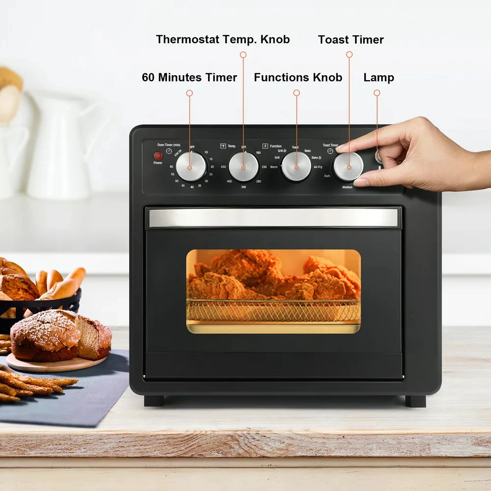 

Fryer 10QT, Countertop Toaster Oven, 4 Slice Toaster Air Fryer Oven Warm, Broil, Toast, Bake, Air Fry, Oil-Free, Black Stainless