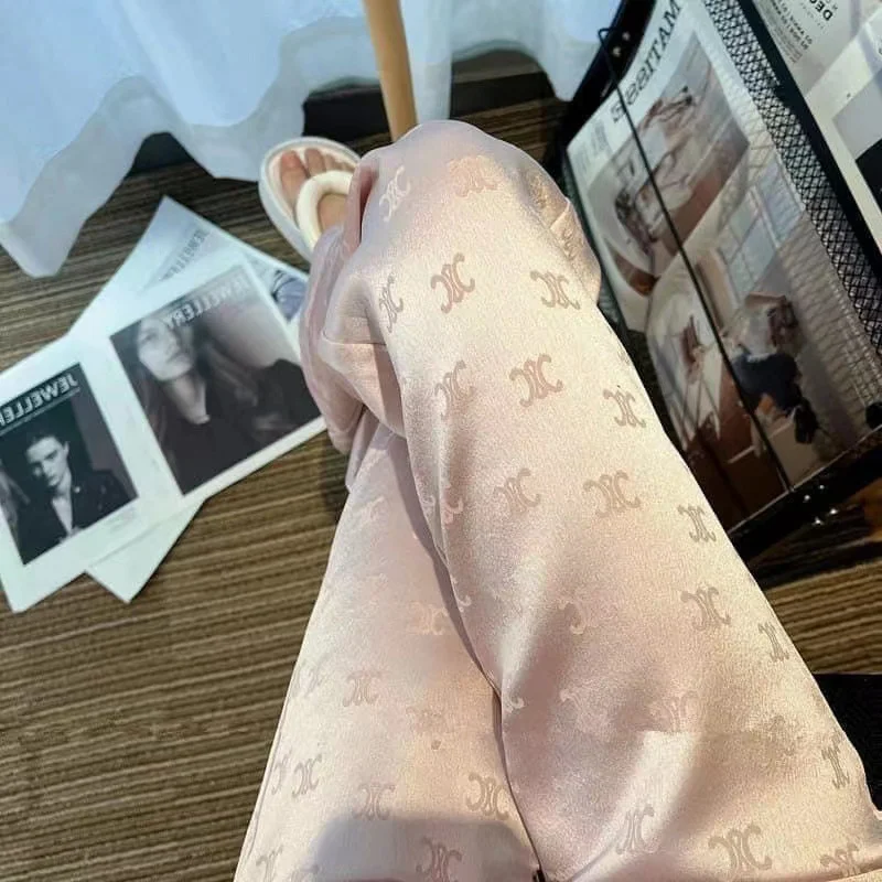 

Женские атласные брюки 2023 летние брюки тонкие прямые штаны повседневные Непринужденные корейские брюки Женские глянцевые Сатиновые широкие брюки