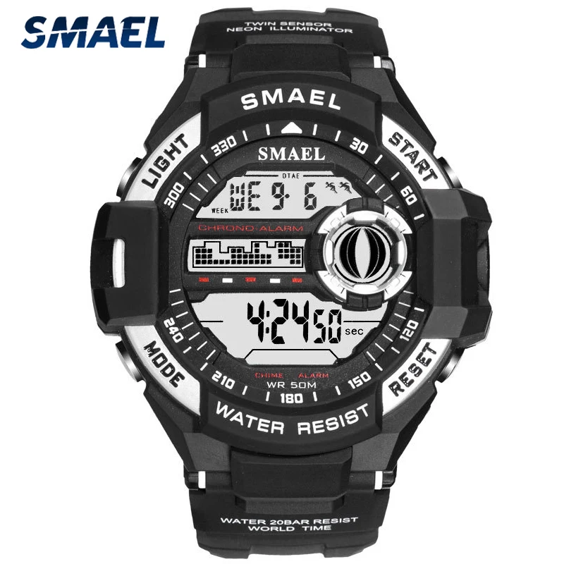 

Часы SMAEL Мужские Цифровые в стиле милитари, брендовые светодиодные модные повседневные спортивные наручные, с хронографом