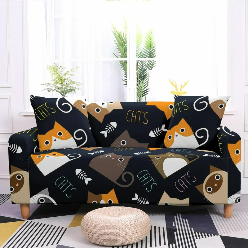 

Cute Cat Print Sofa Covers All Inclusive Dust-proof Corner Couch Covers 1/2/3/4 Seat L Shape Sectional Sofa Protector