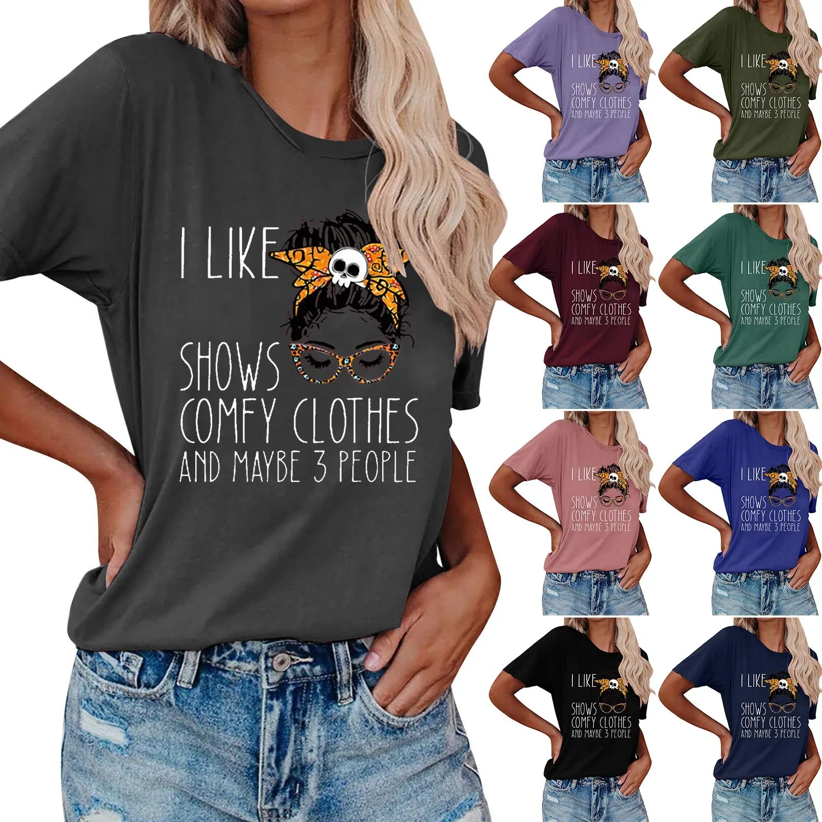 

Женская Однотонная футболка с коротким рукавом и круглым вырезом