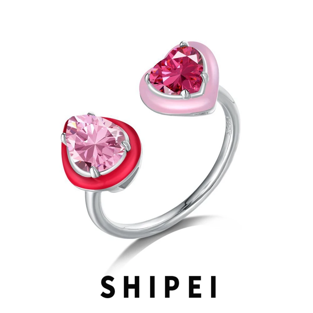 

Женское Открытое кольцо с эмалью SHIPEI, серебро 925 пробы, с розовым сапфиром