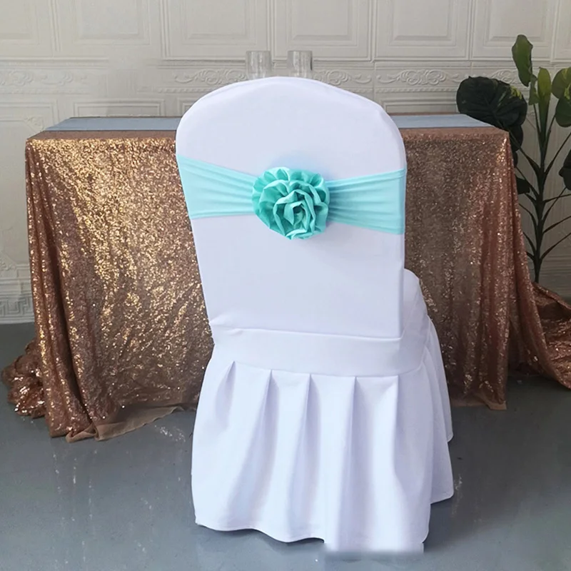

16 Colors Elastic Big Flower Chair Band Polyester Stretch Banquet Hotel Wedding Birthday Party Restaurants Dinners Decoration