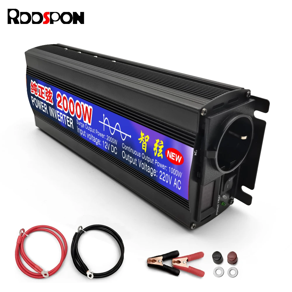 

RDDSPON Pure Sine Wave Inverter DC 12V 24V 48V to AC 220V 50/60Hz Solar Car Inverter 1000W 1600W 2000W Transformer Power Bank