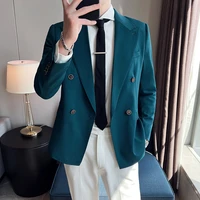 5 color double breasted blazer men slim fashion social mens dress jacket korean casual suit jacket men office formal blazer