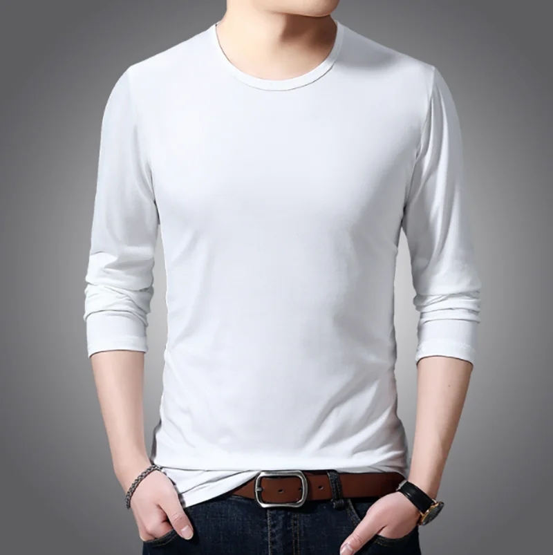 

Large Size 4XL Mens T-shirts Spring Summer O-neck Long Sleeve Top T-Shirts Simple Casual Gray Black White Tee T-Shirts For Men
