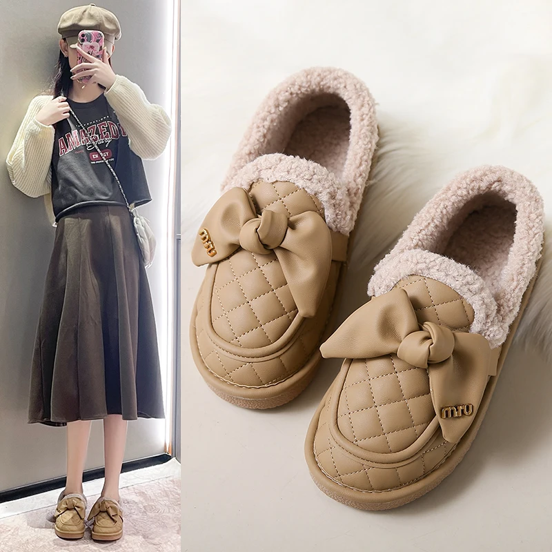 

Лидер продаж, женская обувь, кожаные повседневные теплые лоферы на плоской подошве для женщин, зимние тренды 2023, роскошные пушистые модные уличные ботинки для снега