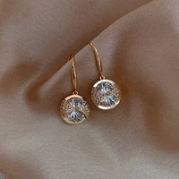 simple fashion gold color bow earrings charm round inlaid with white zircon crystal drop earrings women wedding jewelry