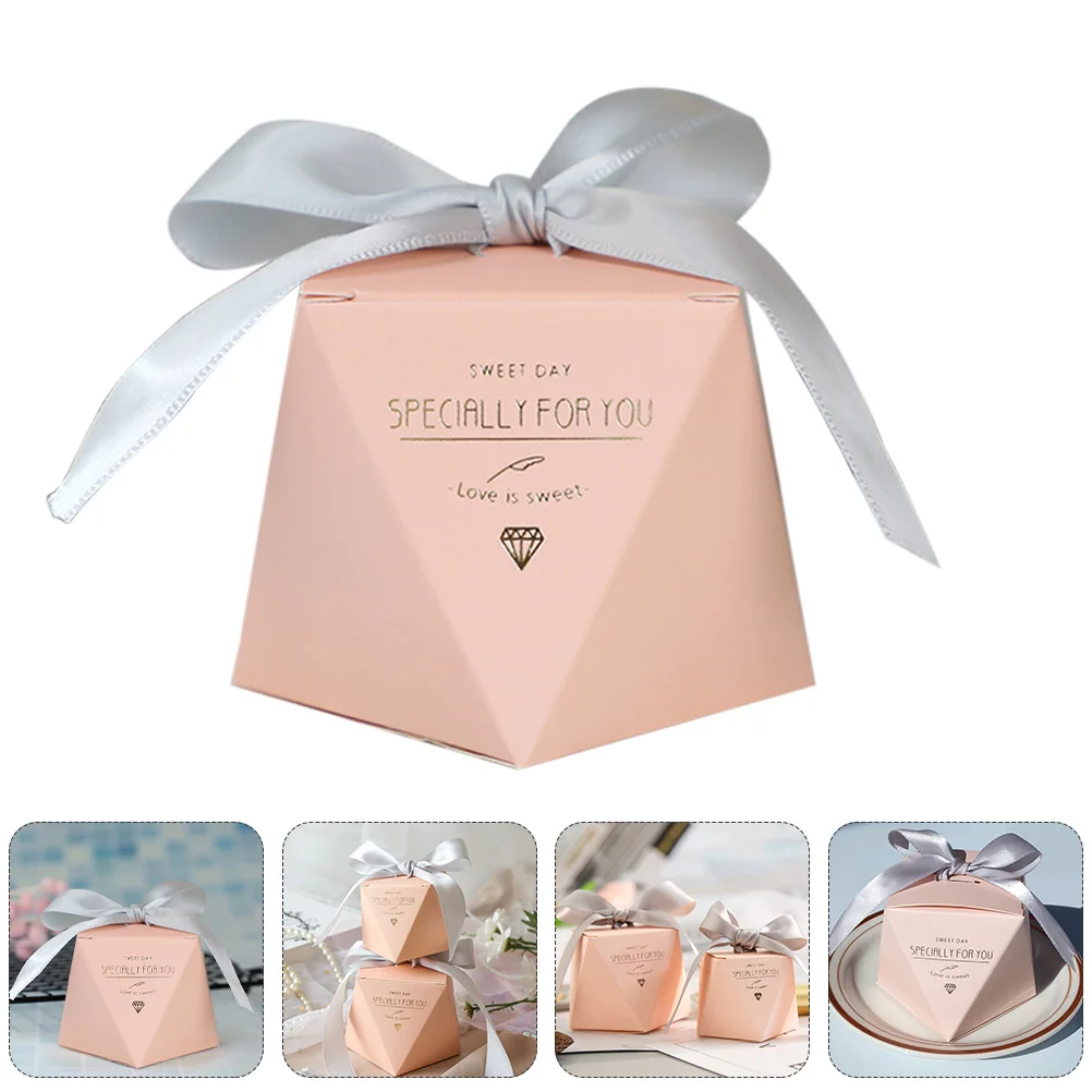 Paper Candy Box Treats Boxes Chocolate Cookie Gifts Box With Ribbon Tie For Wedding Shower