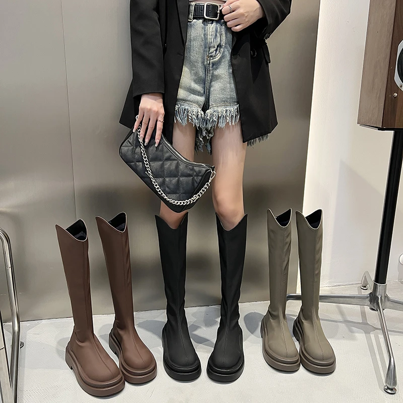 

Женские сапоги выше колена с круглым носком, женская обувь, женские сапоги на молнии, Сапоги выше колена на платформе, с резиновой подошвой, в стиле "Лолита", на высоком каблуке, 2022