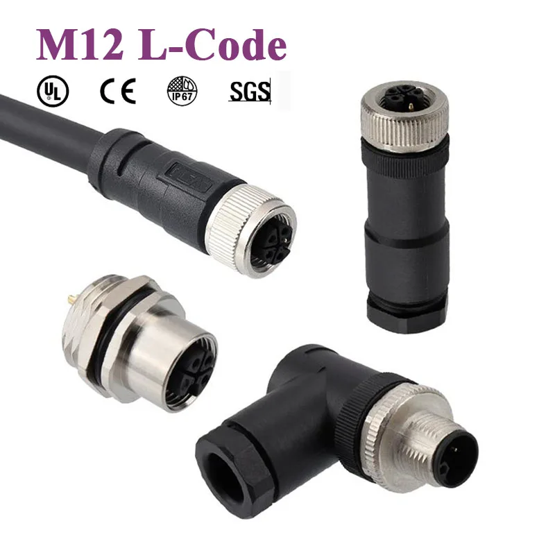 Водонепроницаемый разъем M12 L-образного кодирования с проводом высоковольтный