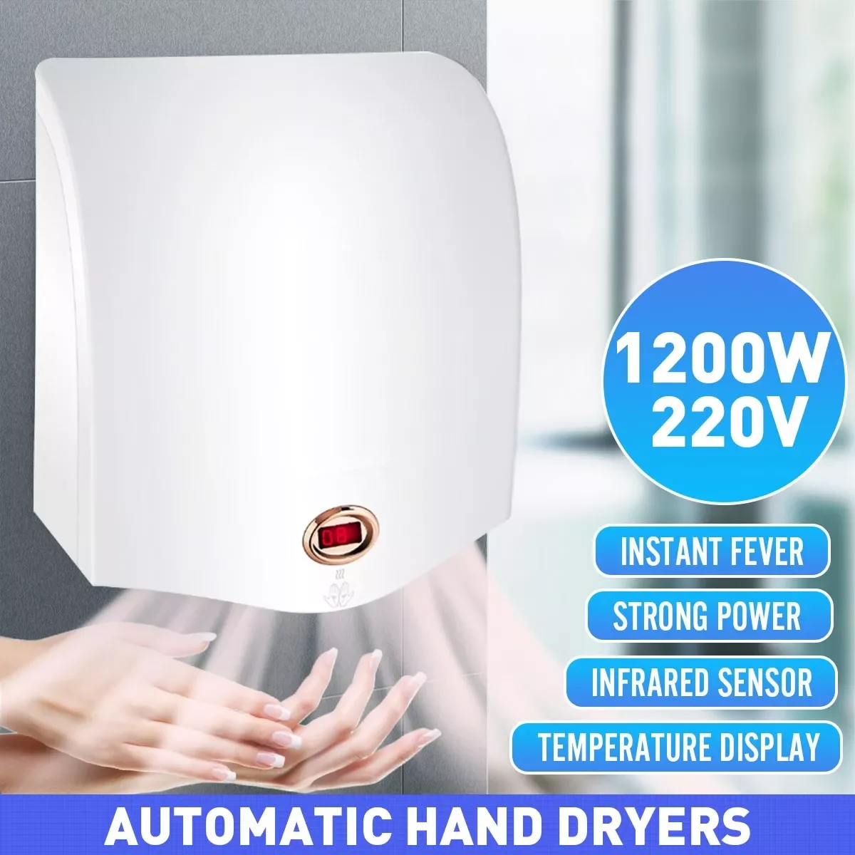 

Warmtoo Big Wind Motor 1200W Automatic Hand Dryer Smart Home Infrared Sensor Hand Dryer Intelligent Temperature Display 220V