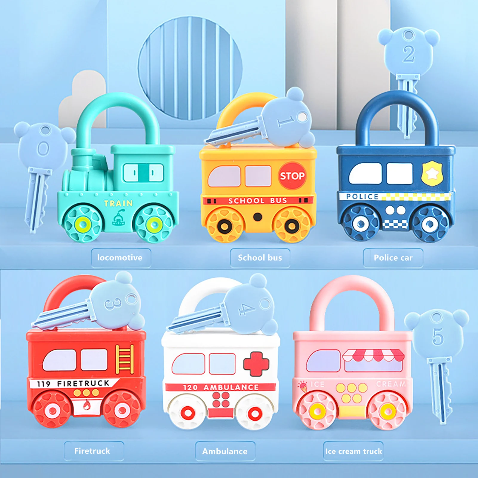 

6-PCS Educational Numeric Locks Toys Car Montessori Preschool Game for Toddlers Fine Motor Skills Toys for 1 2 3 Years Old Kids