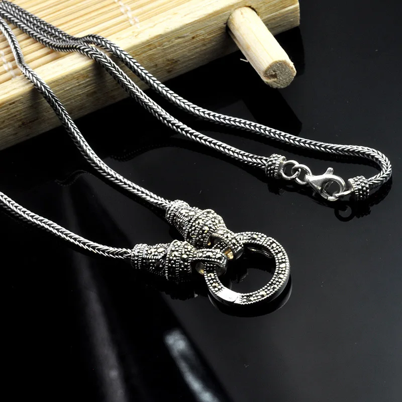 

S925 Sterling Silver Necklace Hip Hop Ins Retro Style Everything Fox Tail Chain long Sweater Chain Choker Neutral Fine Jewelry