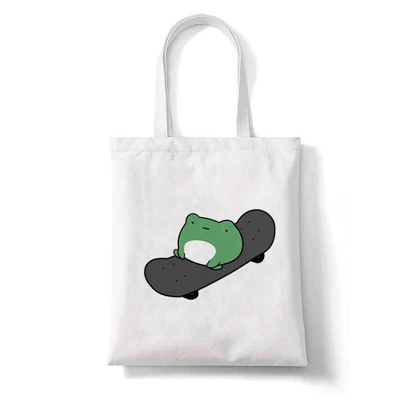 

Cute Frog Shopping Bag Shopper Bags Tote Canvas Bag Harajuku Reusable Large Capacity Kawaii Women Casual Shoulder Bag Handbag