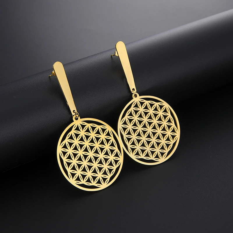 

Jeshayuan Ancient Egypt Flower Of Life Drop Earrings Women Stainless Steel Ear Jewelry For Valentine Gift