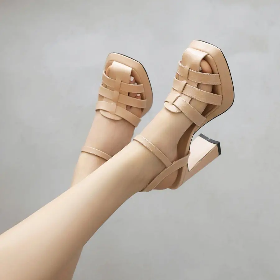 Fashion Cover Toe Sandals Women Summer Shoes 2023 Stone Pattern Leather Training Dance 9.5cm High Heels Platform Pump Size 34-46