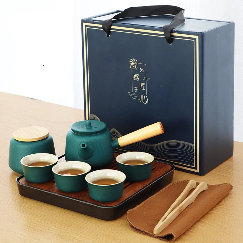 

Портативный дорожный чайный набор, чайный горшок, простой одногоршок, четыре чашки, деловой стиль, стандартная чашка, подарочная коробка
