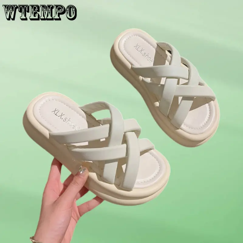 

WTEMPO Fashion Trend Cross Strap Slippers for Women Summer Ladies Platform Sandals Open Toe Soft Beach Shoes Dropshipping