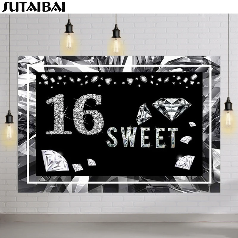 Glitter Silver Diamond Birthday Party Decoration for Customize Background Photocall Baby Shower Cake Smash Backdrop Photography