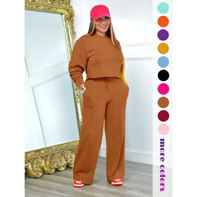 Женский однотонный укороченный топ с длинными рукавами и брюки Poet завязками на