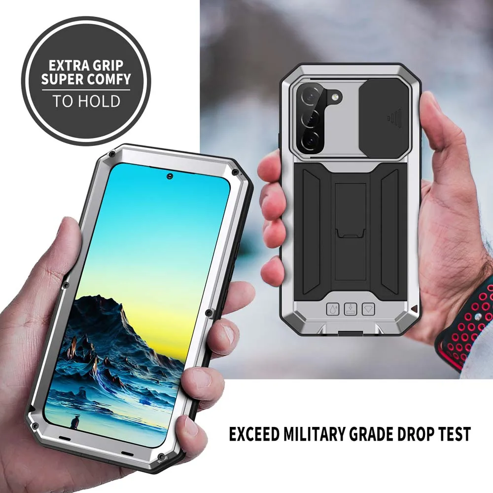 Shockproof Metal Armor Case for Samsung S22 S21 Ultra Cover Waterproof Anti Drop Phone Case with Kickstand Camera Protector