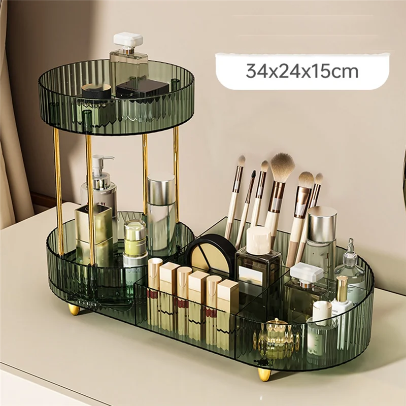 Фото ABGR-Skincare Cosmetics Вращающийся органайзер для макияжа для туалетного столика, 2-уровневый парфюм с держателями для кистей №5
