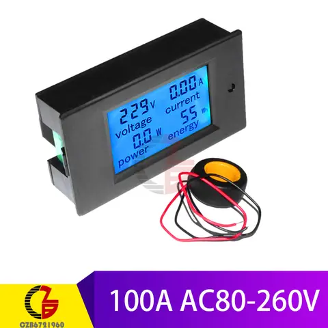 50A/100A AC 80-260V/DC 6,5-100V Dyctypolowy woltometr Wattrzysta Miernik energii mocy 12 V 24 V 110 V 220 V Detektor testerowy