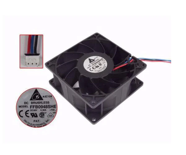

3-проводной охлаждающий вентилятор Delta Electronics FFB0948SHE, -F00 DC 48 В 0,30 А, 90x90x38 мм