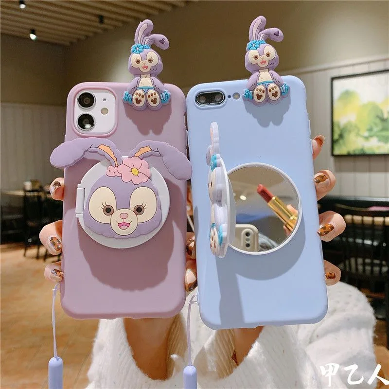

Sanrio Stellalou Mirror Holder Lanyard Phone Cases For iPhone 13 12 11 Pro Max XR XS MAX 8 X 7 Back Cover