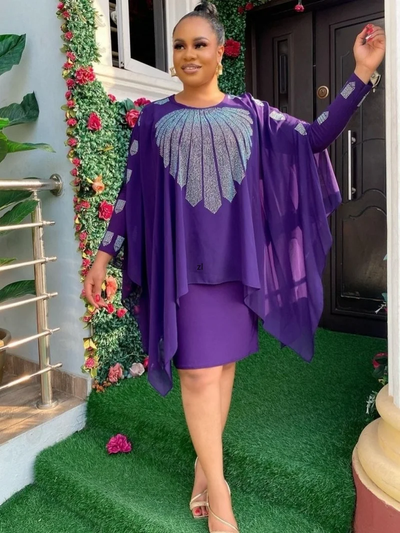 

4XL 5XL Big Size African Dresses For Women 2 PCS Set Dashiki Diamond Africa Clothing Ankara Wedding Gowns Outfits 2022 New Robes