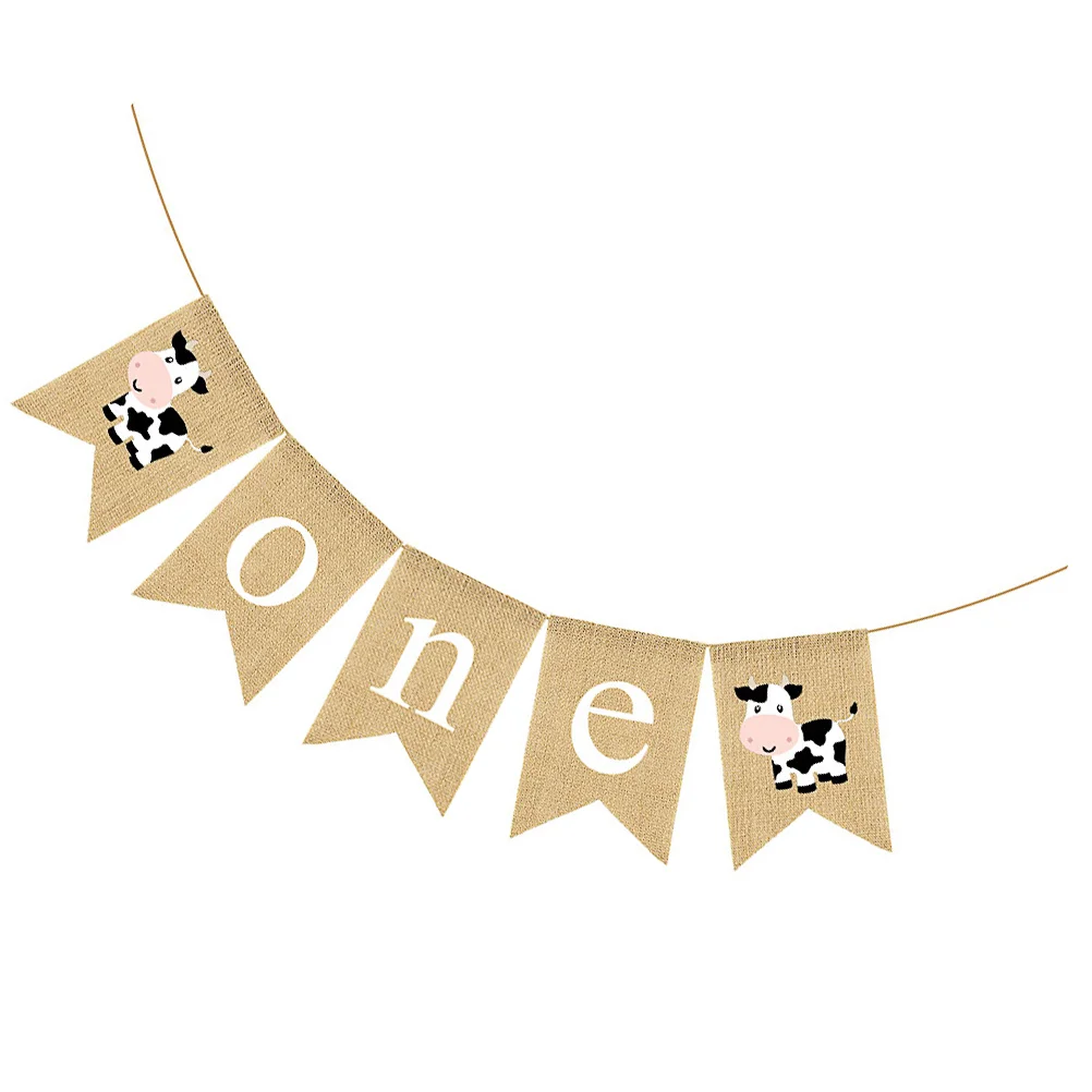 

Birthday Decoration Year Birthday Burlap Birthday Bunting Banner Kids Birthday Party Banner Decoration with Standing Cow
