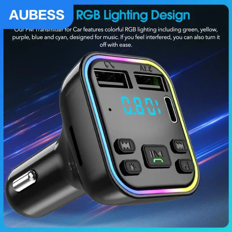 

Car Charger Car 5.0 Fm Transmitter Handsfree Mp3 Modulator Player Pd Type-c Dual Usb 3.1a Car Kit Pd Fast Charging