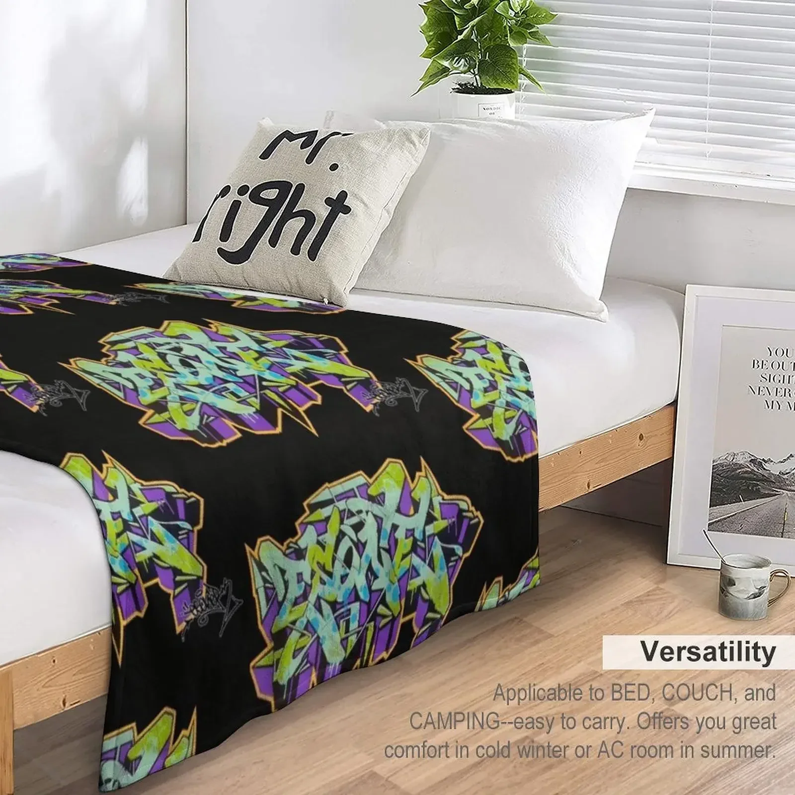 Фиолетовое одеяло в уличном стиле с граффити ESONE