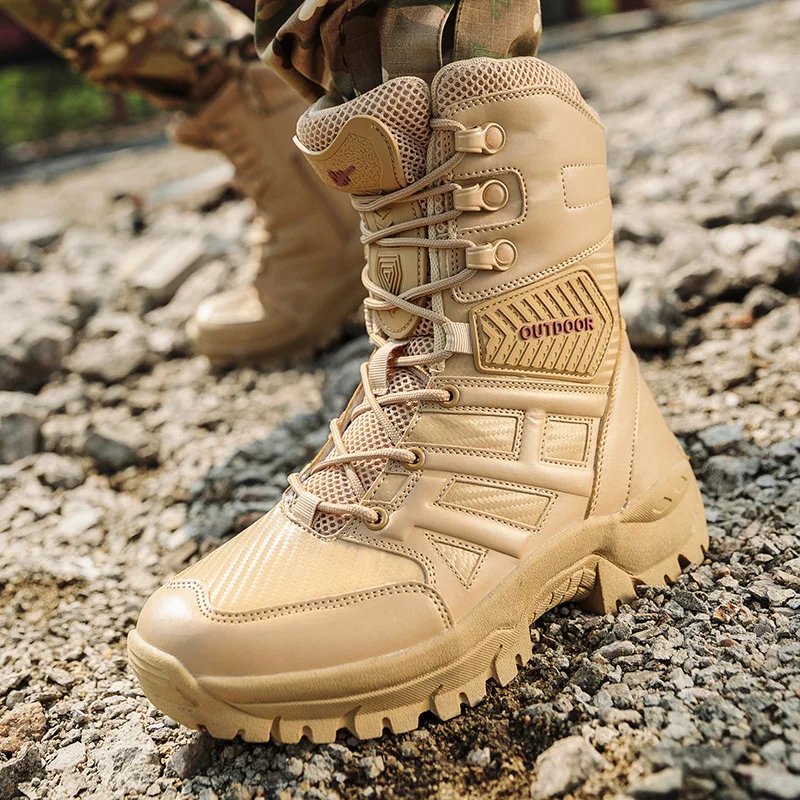 High Top Lace Up Military Boots Winter Outdoor Non-slip Hiking Shoes Comfortable Jungle Combat Boots Wear-resistant Men's Shoes