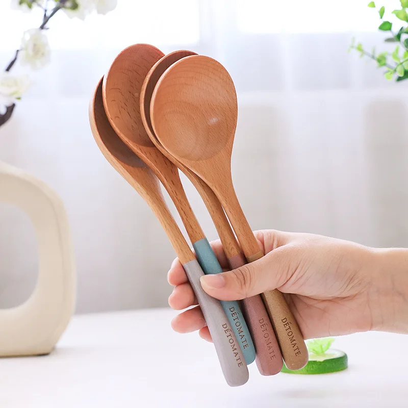 

Round Wooden Spoon Pearlescent Handle Ice Cream Scoop Multifunctional Household Kitchen Cooking Utensil Tool Soup Teaspoon