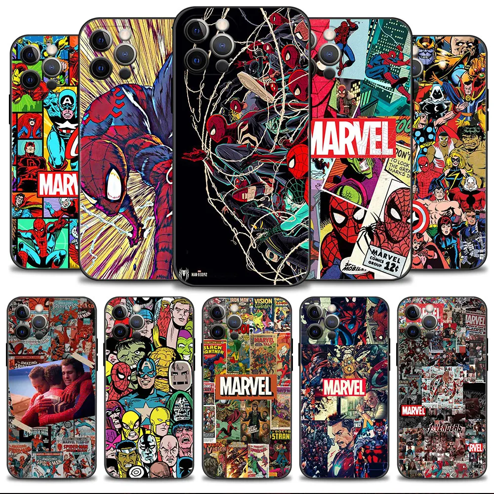 

Marvel Spiderman Splicing Comic Phone Case For Apple iPhone 14 13 12 11 Pro Max 13 12 Mini XR X 7 8 6 6S Plus Cover Capa Shell