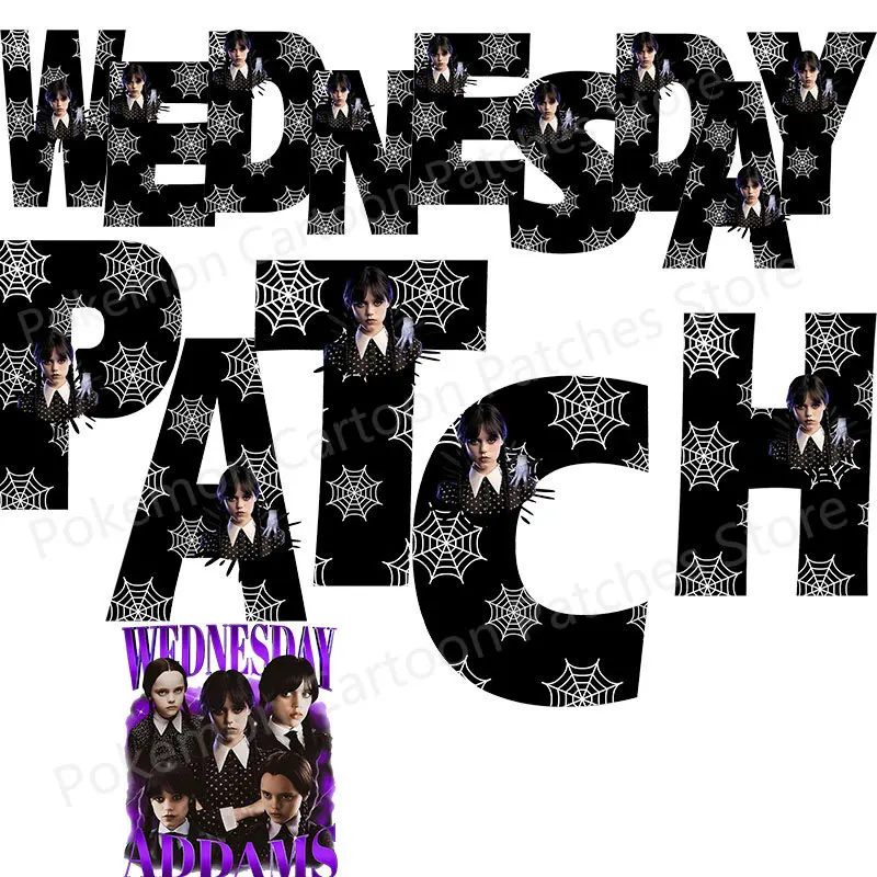 

Wednesday Addams Family TV Anime 26 English Letters Heat Transfer Stickers Patch for Clothing DIY Thermal Patches Accessory