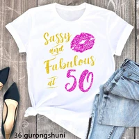 women makeup lips golden glitte sassy and fabulous at 35th 50th graphic print tshirts t shirt femme birthday gift t shirt female