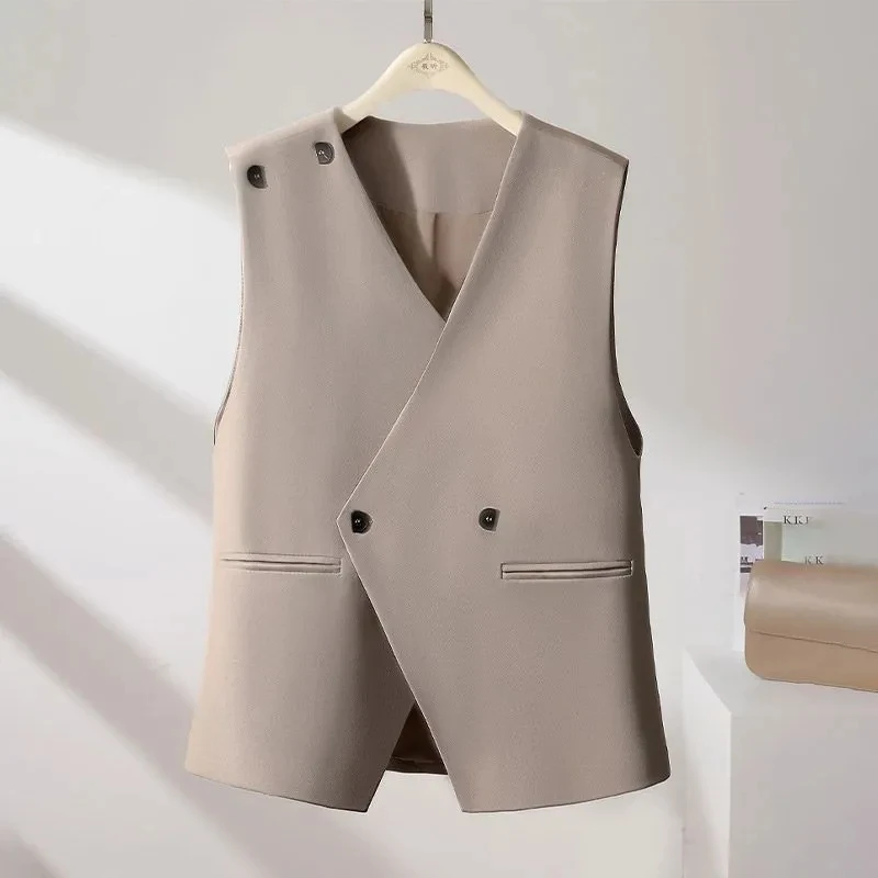 

Women's Casual V-neck Sleeveless Blazer Vest Female Spring Autumn Elegant Fashion Loose Irregularity Suit Waistcoat Chaquetas