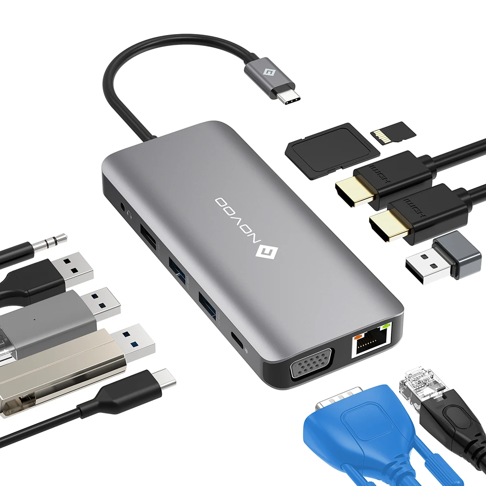 

Док-станция NOVOO для MacBook, 12 портов, USB 3,0, RJ45, PD, 100 Вт
